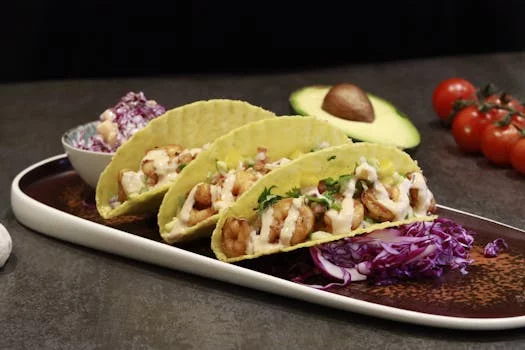 crispy fish tacos with cabbage slaw